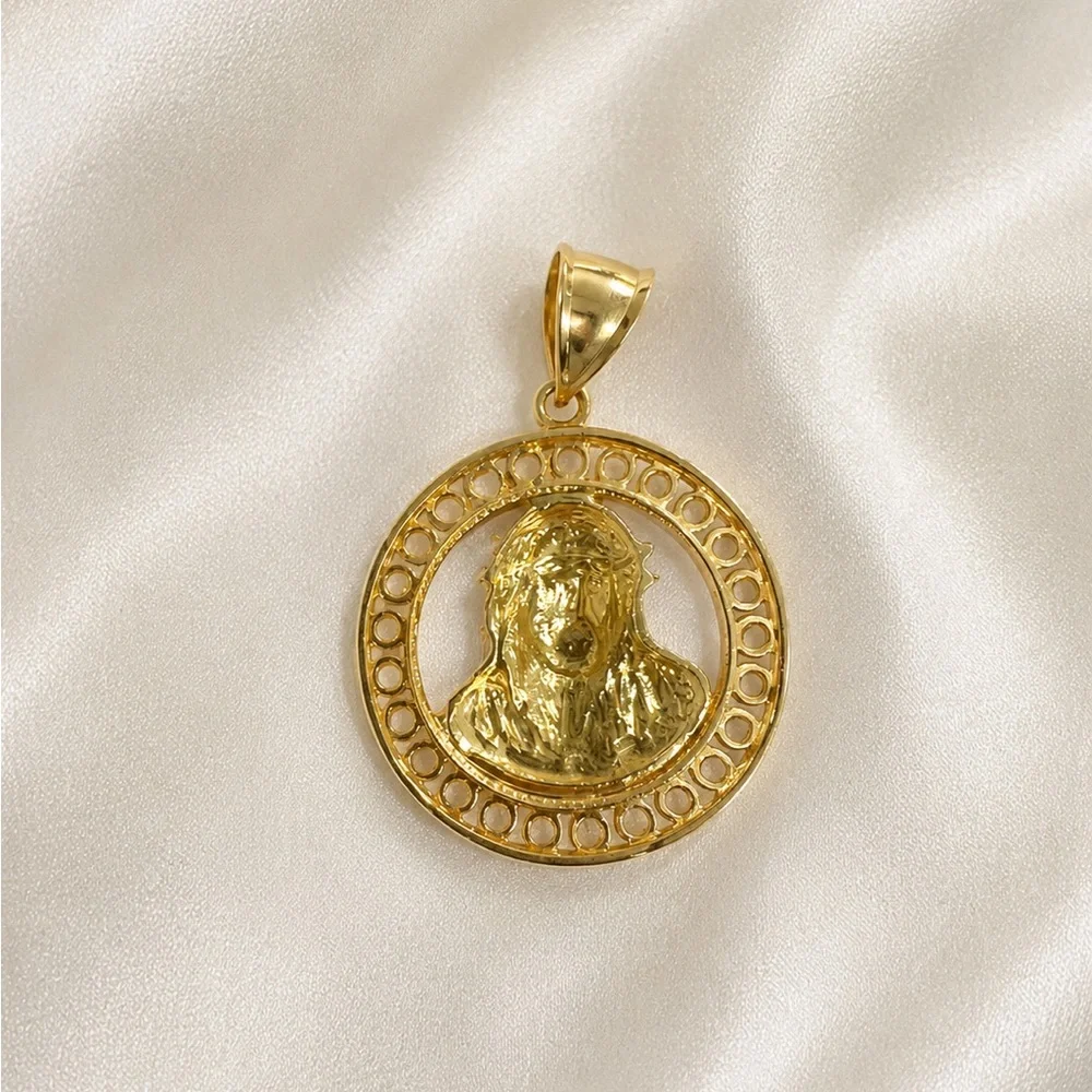 10K 10KT Yellow Gold Cubic Zirconia Jesus Round Men’s Pendant